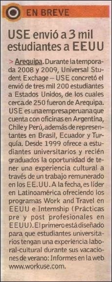 Recorte de El Comercio sobre USE (2009)